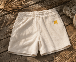  surf short-eponge-femme-hono-surf-blanc cassé brode-coton-bio-marque-surf-francaise 
