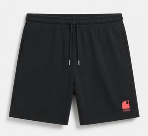 Short homme gris chiné en coton bio HONO avec logo brodé corail surfwear homme