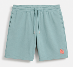 Short homme gris chiné en coton bio HONO avec logo brodé corail surfwear homme