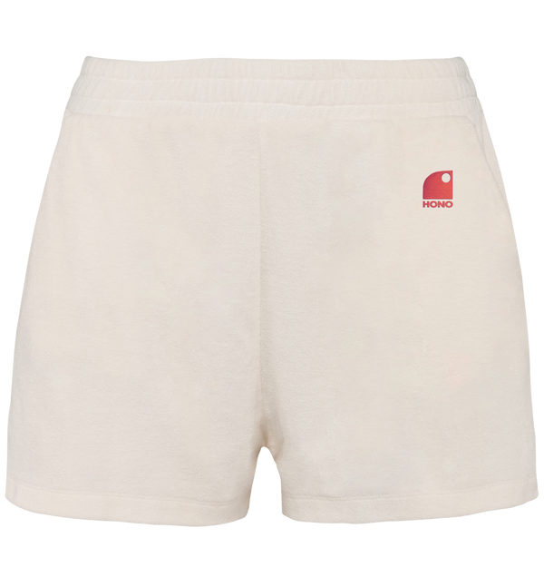 Short éponge éco responsable femme ivoire broderie corail