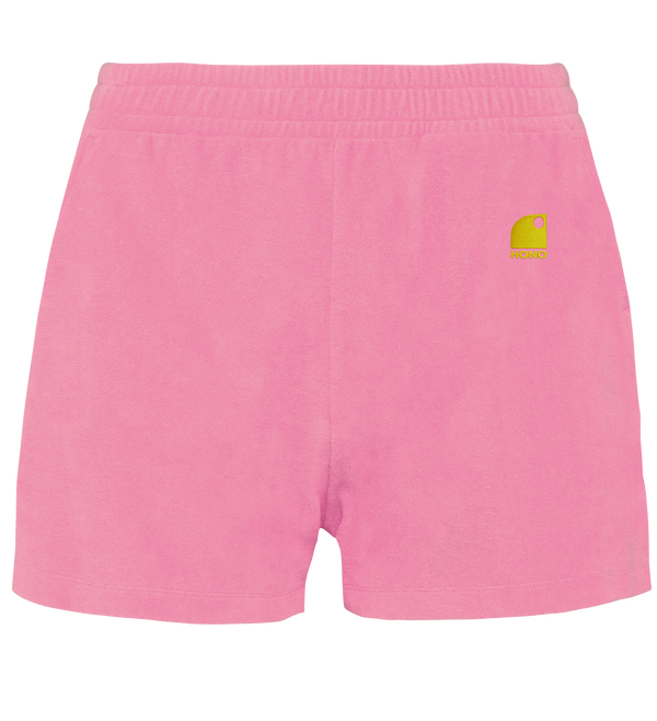 Short éponge éco responsable femme rose broderie jaune