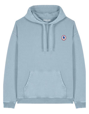 Sweat à capuche oversize vintage bleu HONO surfwear durable en coton biologique