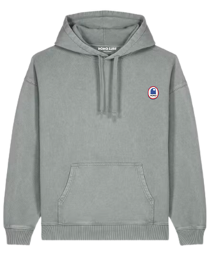 Sweat à capuche oversize vintage Ocean Grey HONO surfwear durable en coton biologique avec logo brodé