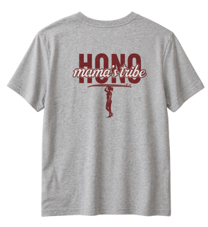 T-shirt femme surfwear gris chiné HONO Mama’s Tribe avec logo surf imprimé au dos