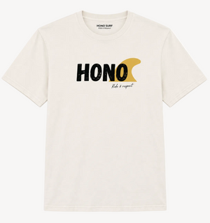 T-shirt HONO Surf écru en coton bio, style vintage avec logo HONO Ride & Respect