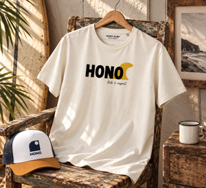 T-shirt HONO Surf écru en coton bio, style vintage avec logo HONO Ride & Respect