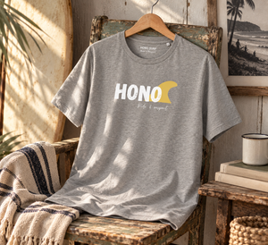 T-shirt HONO Surf gris en coton bio, style vintage avec logo HONO Ride & Respect