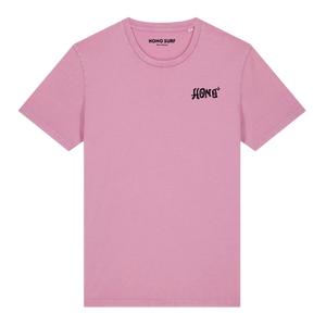 T-shirt surf HONO Tiki rose vintage en coton bio avec logo noir poitrine unisexe
