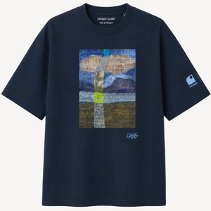 T-shirt surf oversize vintage bleu marine en coton bio HONO, surf art en collab artiste, surfwear français écoresponsable.