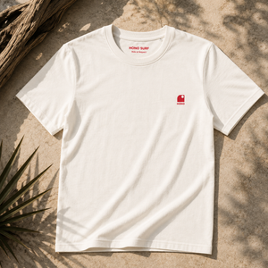 T-shirt surf bio HONO unisexe brodé corail, vêtement de surf français éco-responsable, marque de surf française durable