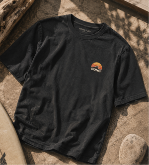 T-shirt surf homme HONO Surf noir vintage en coton bio, marque de surf française éco-responsable