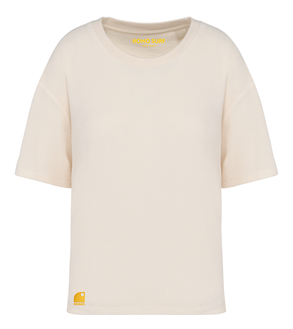 T-shirt éponge bio femme ivoire brodé jaune