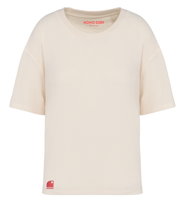 T-shirt éponge bio femme ivoire brodé corail