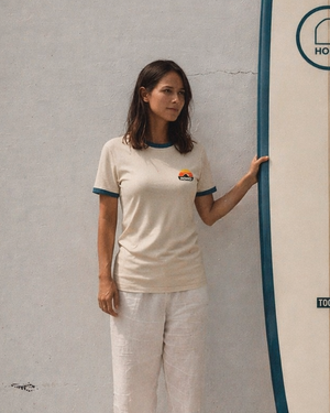 T-shirt Femme Vintage Coton Bio – Ivoire Blue Used