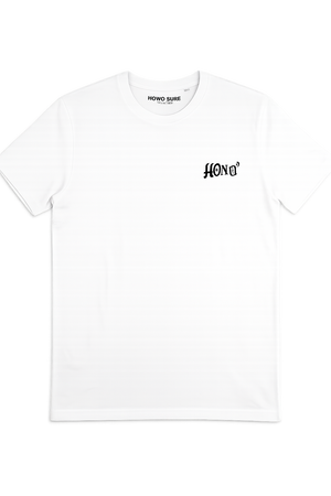 T-shirt blanc HONO Surf avec logo poitrine noir – collection Tiki esprit surf version urbaine