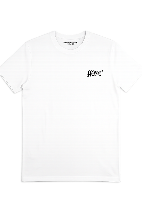 T-shirt blanc HONO Surf avec logo poitrine noir – collection Tiki esprit surf version urbaine