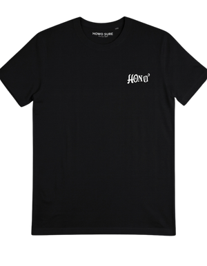 T-shirt noir HONO Surf dos avec logo Tiki blanc – collection Tiki, l’esprit surf version urbaine