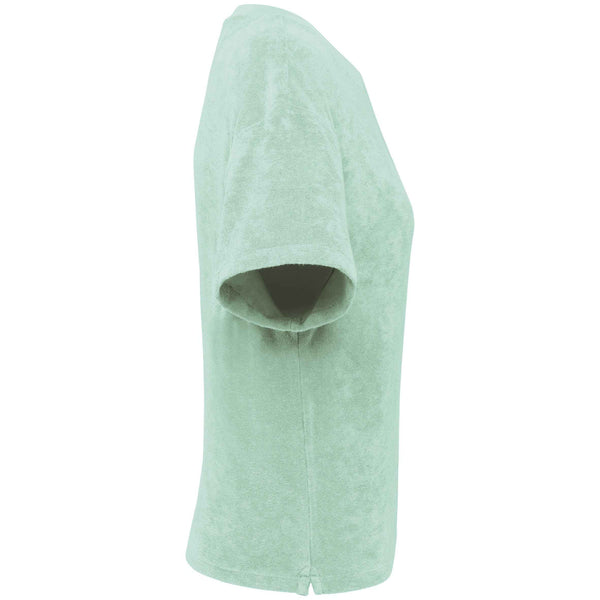 T-shirt surf femme HONO en éponge bio vert lagon, vue profil
