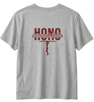 T-shirt surf femme HONO Mama's Tribe gris avec illustration surf au dos