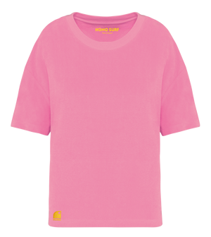 T-shirt surf femme rose HONO en coton biologique avec broderie jaune