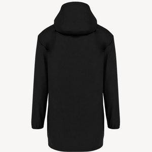 Dos de veste imperméable recyclée noire à capuche HONO Surfwear